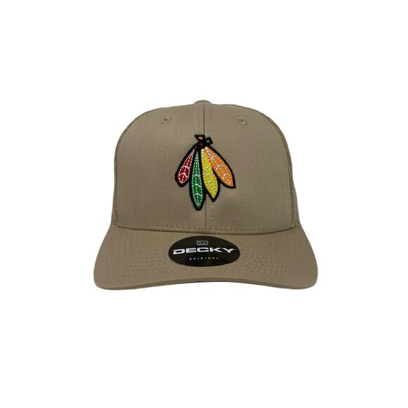 Indian Feather Bundle Trucker Hat in Khaki - Picture 2 of 7